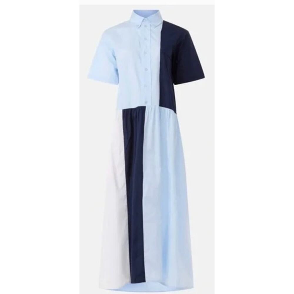 PLAN C x RTR Color Block Shirt Dress Oversized Short Sleeve Maxi Blue & Navy XL